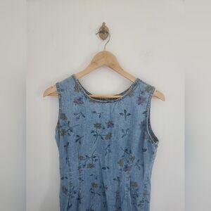 Vintage Denim Floral Shift Dress Studio Ease Size 14 (see measurements)